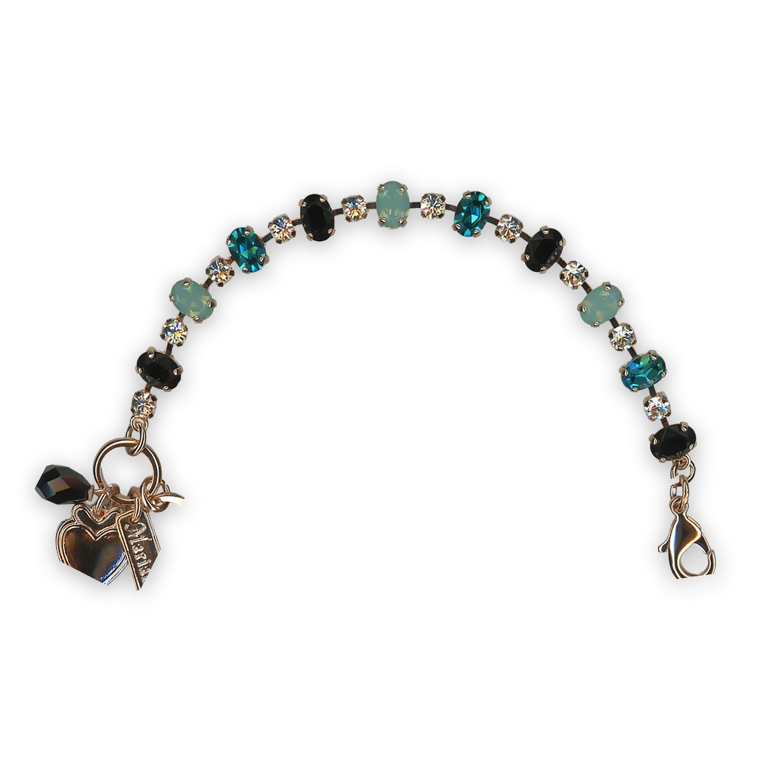 B-4508-1-125-RG (1) Bracelet by Mariana Cannoli Coll. Gorgeous Pacific Opal, Jet, Indicolite, & Lt Peach Austrian Crystals - Image 1
