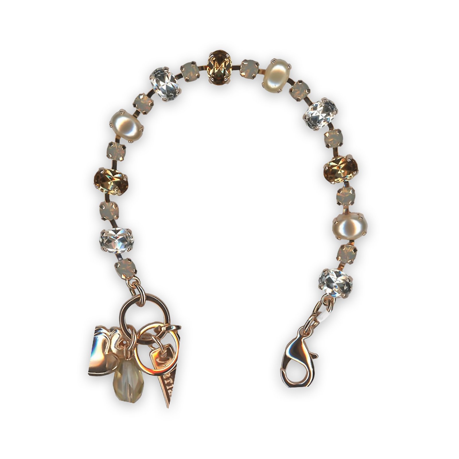 B-4508-1-39361-RG (1) Bracelet by Mariana SeaShell Coll. Exquisite Clear, Lt Colorado Topaz, Pearl, & Sand Opal Austrian Crystals - Image 1