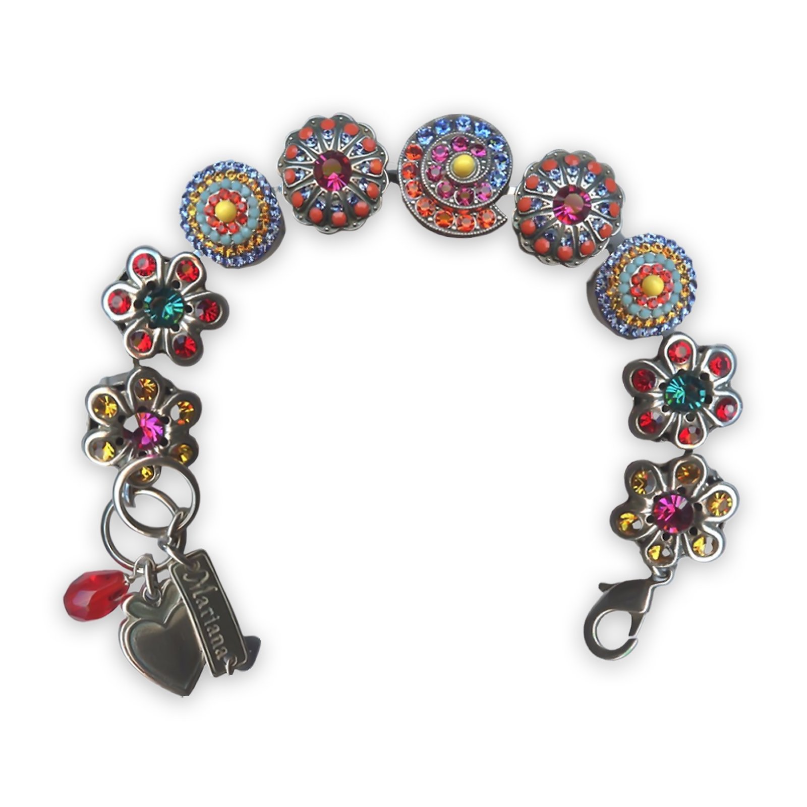 B-4079-1-1037-SP (1) Bracelet By Mariana Woman Sassy Topaz, Siam, Coral and Fuchsia Swarovski Crystals - Image 1