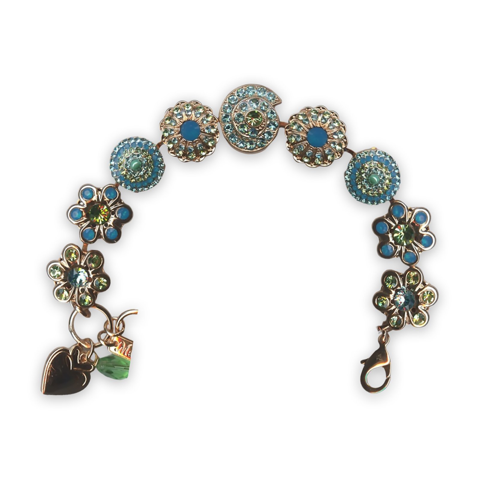 B-4079-1-1066-RG (1) Bracelet by Mariana Caprioska Coll. Gorgeous Peridot, Caribbean Blue Opal, Aquamarine, & Turq Swarovski Crystals - Image 1