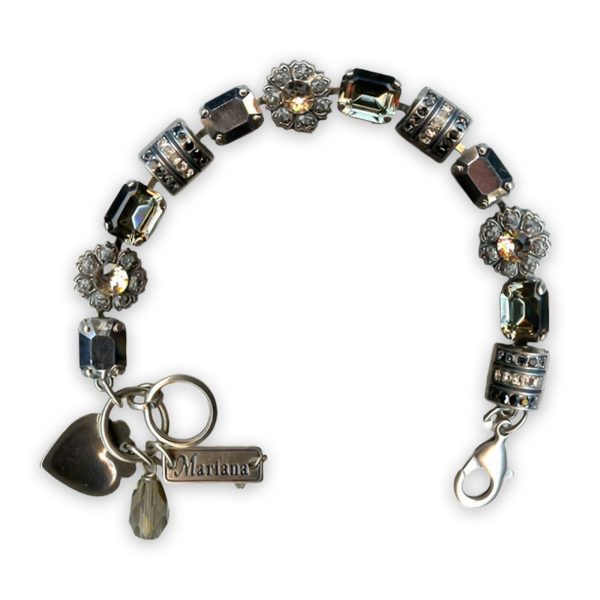 Bracelet by Mariana Luxury Coll. Elegant Champagne, Black Diamond, & Jet Hematite Swarovski Crystals
