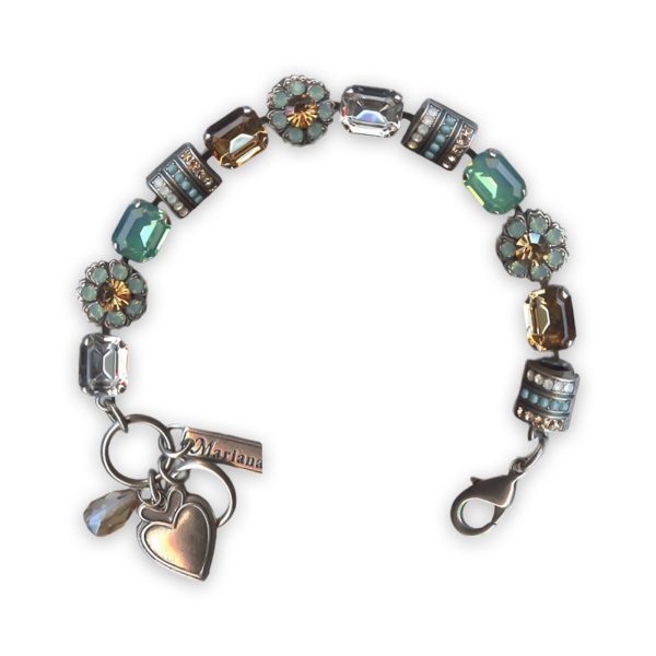 Bracelet by Mariana Summer Palace Coll. Simply Elegant Chrysolite Opal, Lt Peach, Turq, White Opal, & Clear Swarovski Crystals