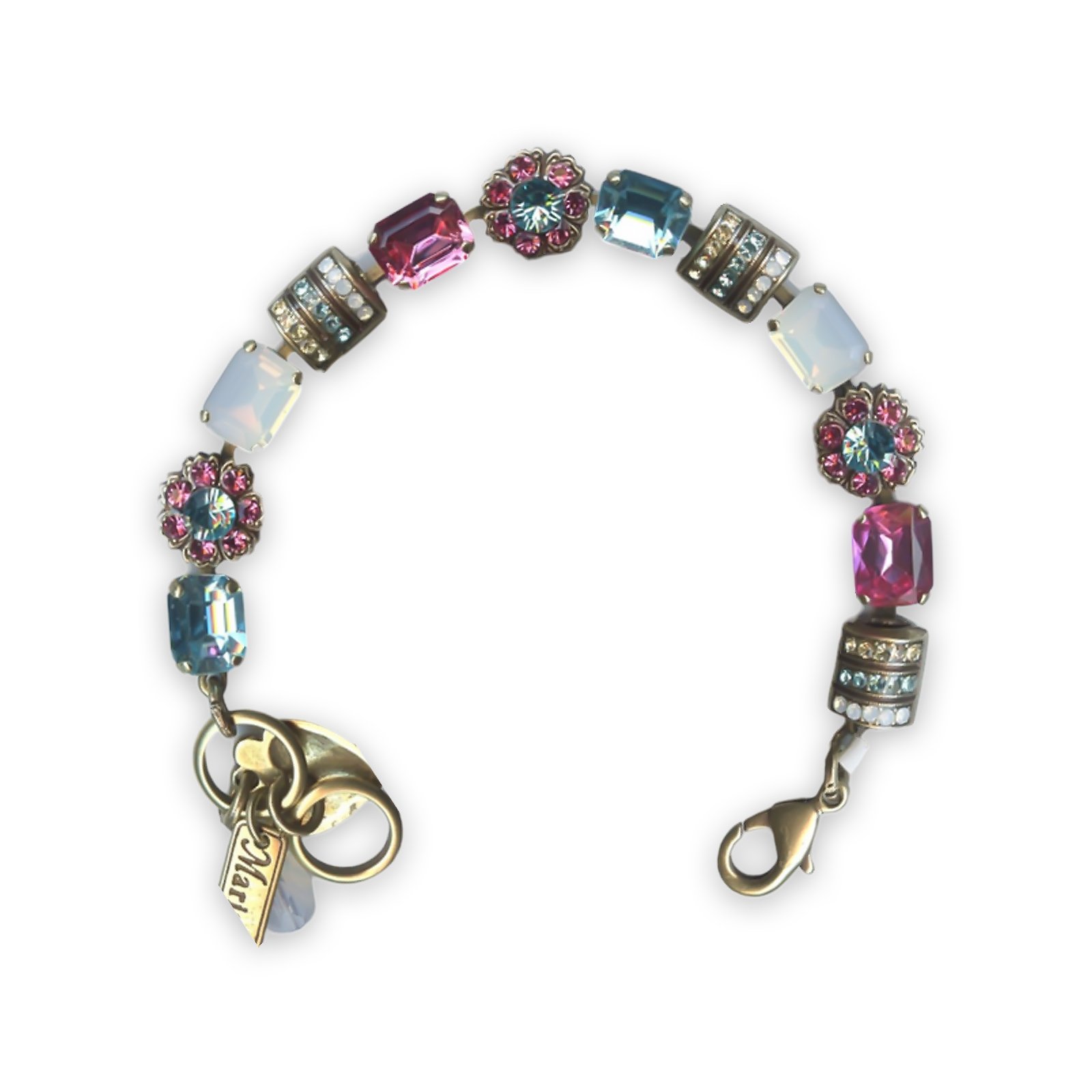 B-4099-1064-YG (1) Bracelet By Mariana Woman Beautiful Aquamarine and Rose Swarovski Crystals - Image 1