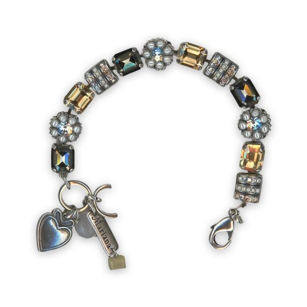 Bracelet by Mariana Moonlight & Magnolias Coll. Glamorous Black Diamond, Golden Shadow, Lt Azure, Pearl, & Lt Peach Swarovski Crystals