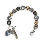 Bracelet by Mariana Moonlight & Magnolias Coll. Glamorous Black Diamond, Golden Shadow, Lt Azure, Pearl, & Lt Peach Swarovski Crystals - Image 3