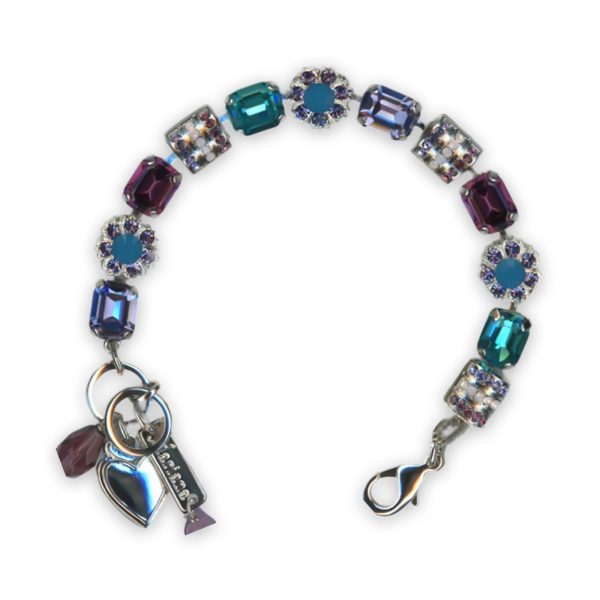 Bracelet by Mariana Peacock Nature Coll. Adorable Tanzanite, Caribbean Blue Opal, Indicolite Blue, Amethyst, & Rose Opal Swarovski Crystals