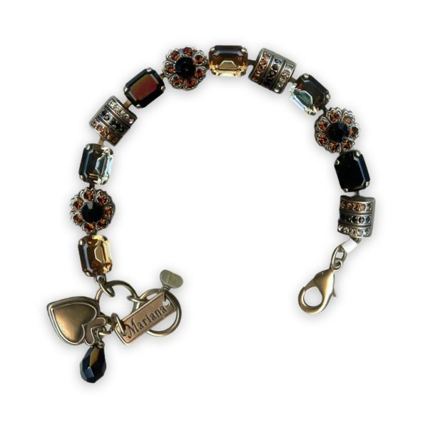 Bracelet by Mariana My Treasures Coll. Exquisite Lt Smoked Topaz, Jet, Lt Colorado Topaz, & Clear Swarovski Crystals