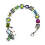 Bracelet by Mariana Cuba Coll. Beautiful Olivine, Turq, Yellow Opal, Jonquil, Tanzanite, & Fuchsia Swarovski Crystals