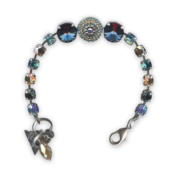 Bracelet by Mariana Twist and Shout Coll. Gorgeous Lt Turq,  Montana Blue, Lt Topaz, Aurum, & AB Swarovski Crystals