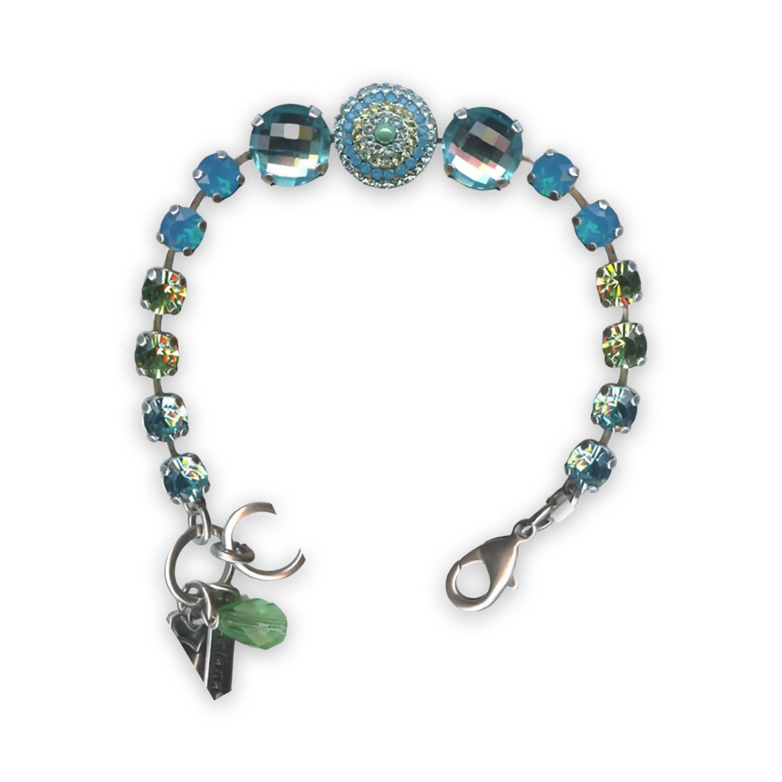 B-4193-1066-SP (1) Bracelet by Mariana Caprioska Coll. Gorgeous Aquamarine, Peridot, Caribbean Blue Opal, & Turq Swarovski Crystals - Image 1