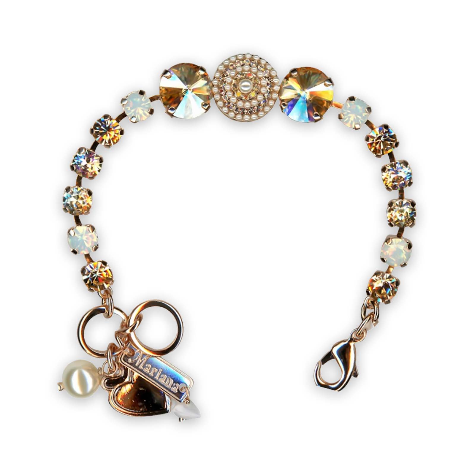 B-4193-1144-RG (1) Bracelet by Mariana Meet Me in Marseille Coll. Timeless Golden Shadow, Lt Peach, White Opal, & Pearl Swarovski Crystals - Image 1