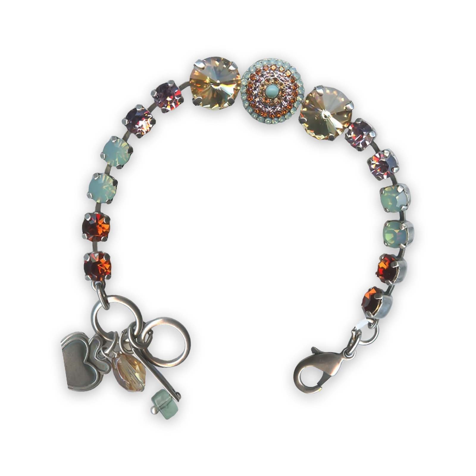B-4193-115-SP (1) Bracelet by Mariana My Treasures Coll. Beautiful Orange, Chrysolite Opal, Lt Rose, Golden Shadow & Turq Swarovski Crystals - Image 1