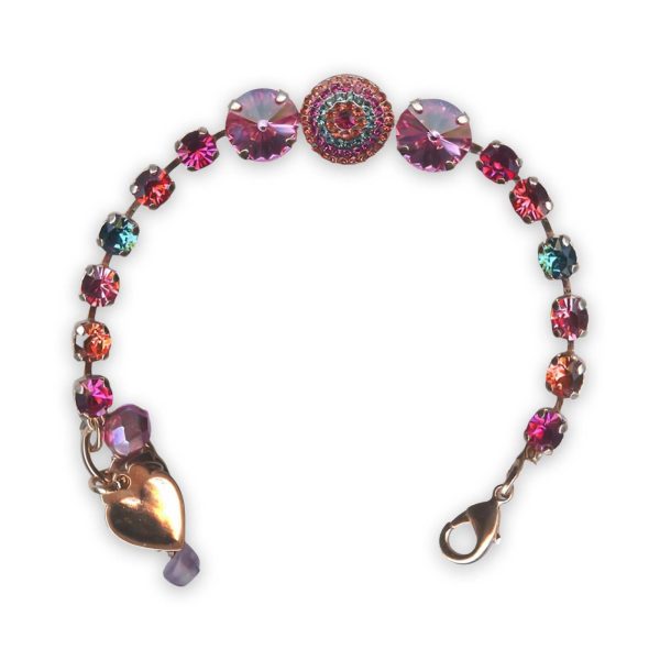 Bracelet by Mariana Sorbet Coll. Lovely Indian Pink, Rose, Peach, & Blue Zircon Swarovski Crystals