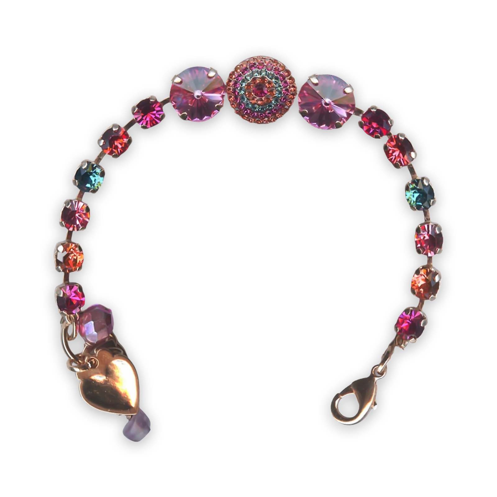 B-4193-292-RG (1) Bracelet by Mariana Sorbet Coll. Lovely Indian Pink, Rose, Peach, & Blue Zircon Swarovski Crystals - Image 1