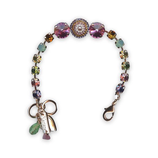 Bracelet by Mariana Flower Power Coll. Beautiful Tanzanite, Lt Rose, Olivine, Yellow, Chrysolite Opal, Topaz, & Pearl Swarovski Crystals
