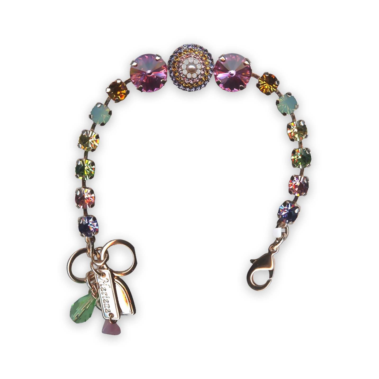 B-4193-803-RG (1) Bracelet by Mariana Flower Power Coll. Beautiful Tanzanite, Lt Rose, Olivine, Yellow, Chrysolite Opal, Topaz, & Pearl Swarovski Crystals - Image 1