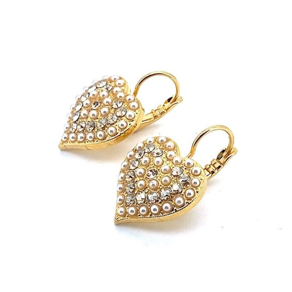 Earrings By Mariana Woman Heart Shape Pearl and Golden Swarovski Crystals
