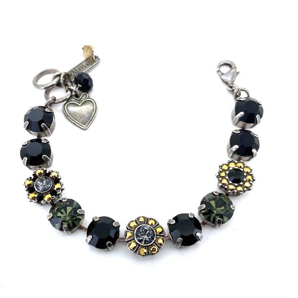Bracelet By Mariana Woman Elegant Jet Black and Silver Night Swarovski Crystals