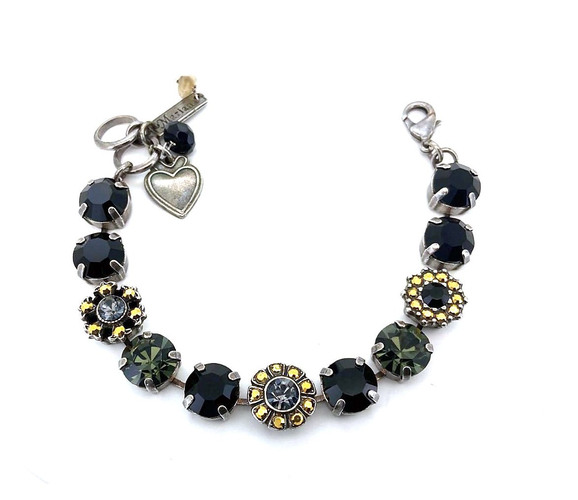 B-4174-280-5-SP (1) Bracelet By Mariana Woman Elegant Jet Black and Silver Night Swarovski Crystals - Image 1