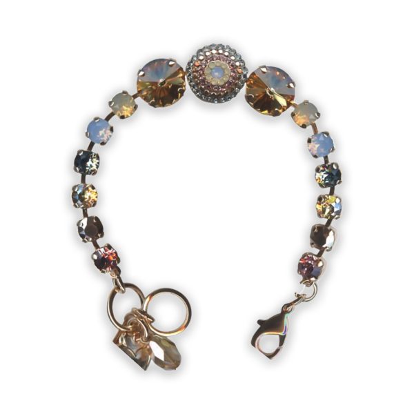 Bracelet by Mariana Rhapsode Coll. Elegant Golden Shadow, Metallic, Black Diamond, Ant. Pink, Sand Opal, & White Opal Swarovski Crystals