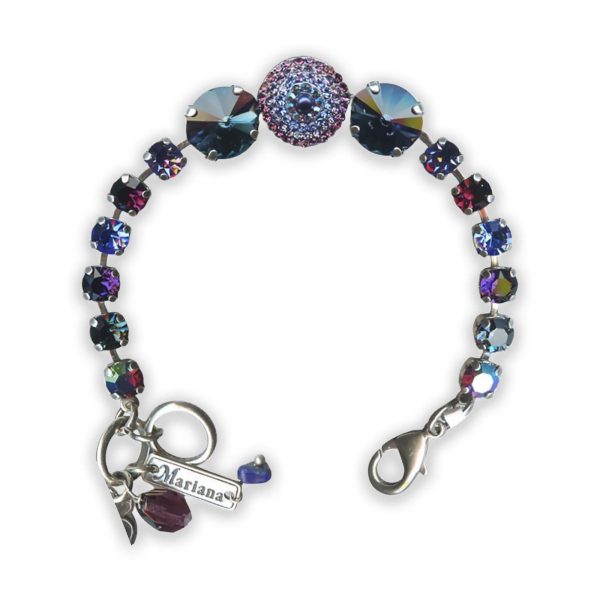 Bracelet by Mariana Happy Hour Coll. Gorgeous Magenta Pink, Navy Blue, & Deep Purple Swarovski Crystals