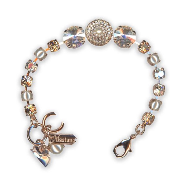 Bracelet By Mariana Woman Elegant Cream Pearl and Golden Swarovski Crystals