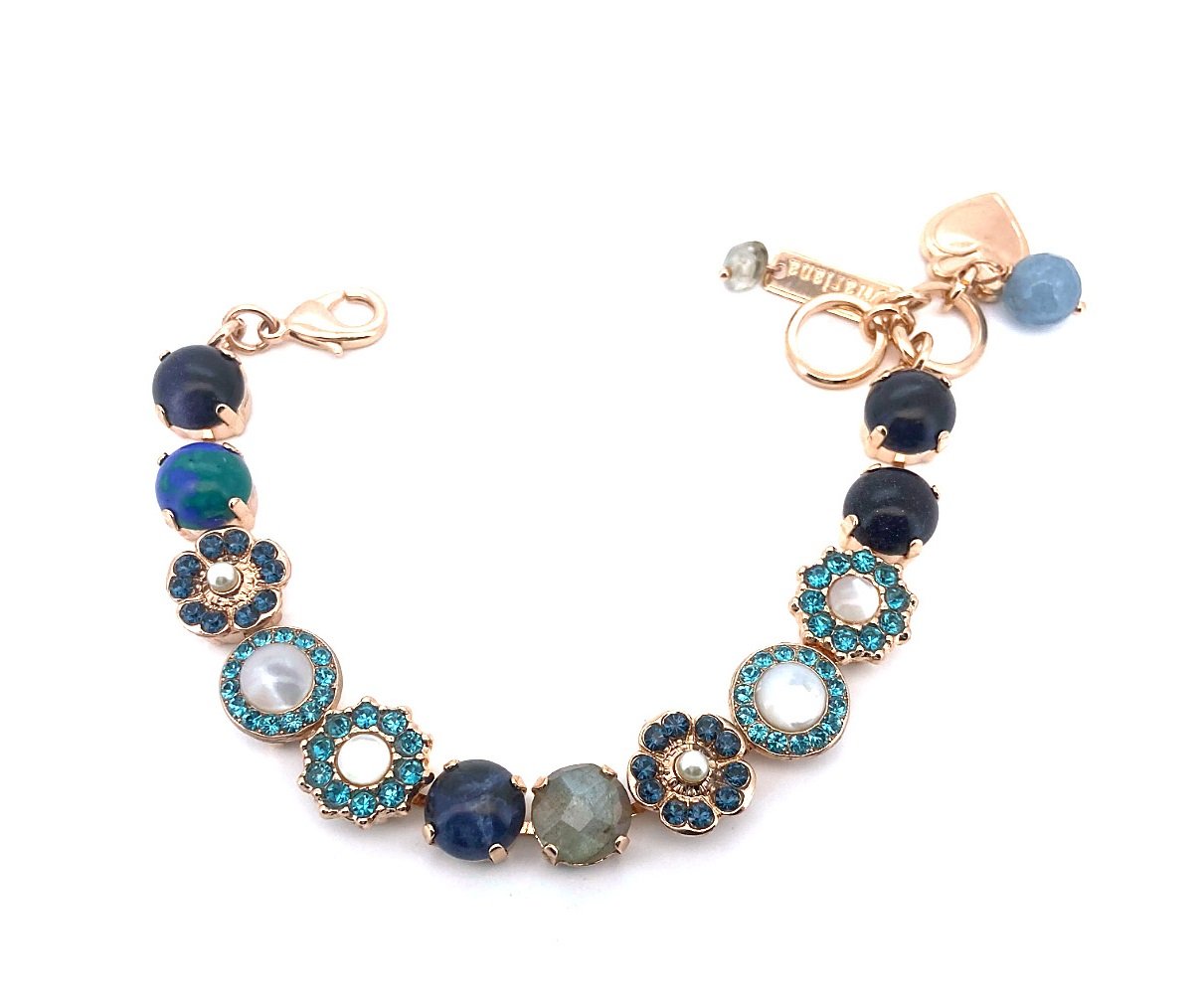 B-4045-2-M3104-RG (1) Bracelet By Mariana Goldstone Mineral and Floral Azurite Swarovski Crystals - Image 1