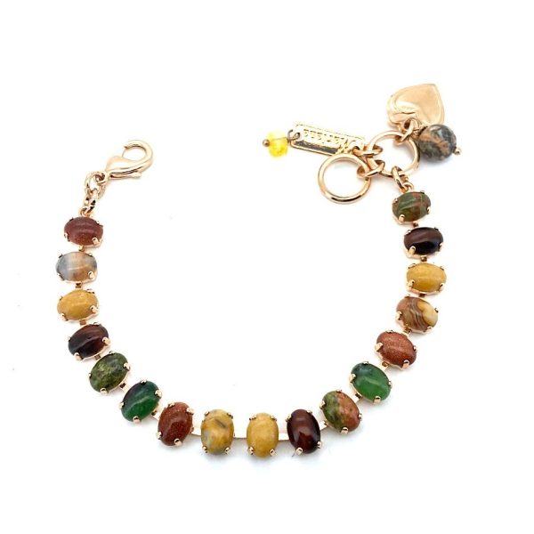 Bracelet by Mariana My Treasures Coll. Gorgeous Bulls Eye, Yellow, Jade Green, Landscape Jasper Mineral Swarovski Crystals