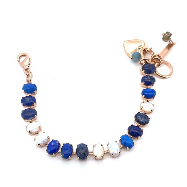 Bracelet by Mariana My Treasures Coll. Shimmering Fire & Snow Synthetic Opal, Blue Howlite, Lapiz Lazuli, & White Shell Mineral Swarovski Crystals