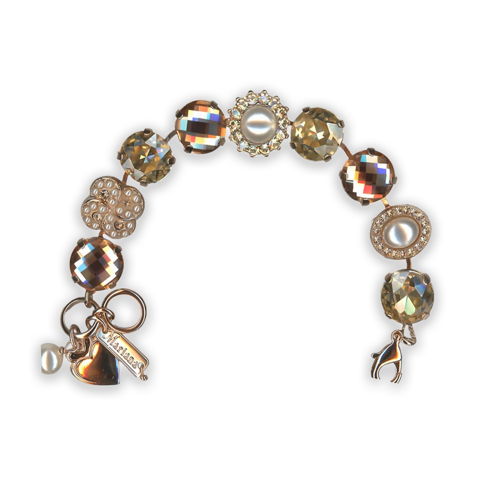B-4195-3-1144-RG (1) Bracelet by Mariana Meet Me in Marseille Coll. Elegant Pearl, Golden Shadow, & Lt Peach Swarovski Crystals - Image 1