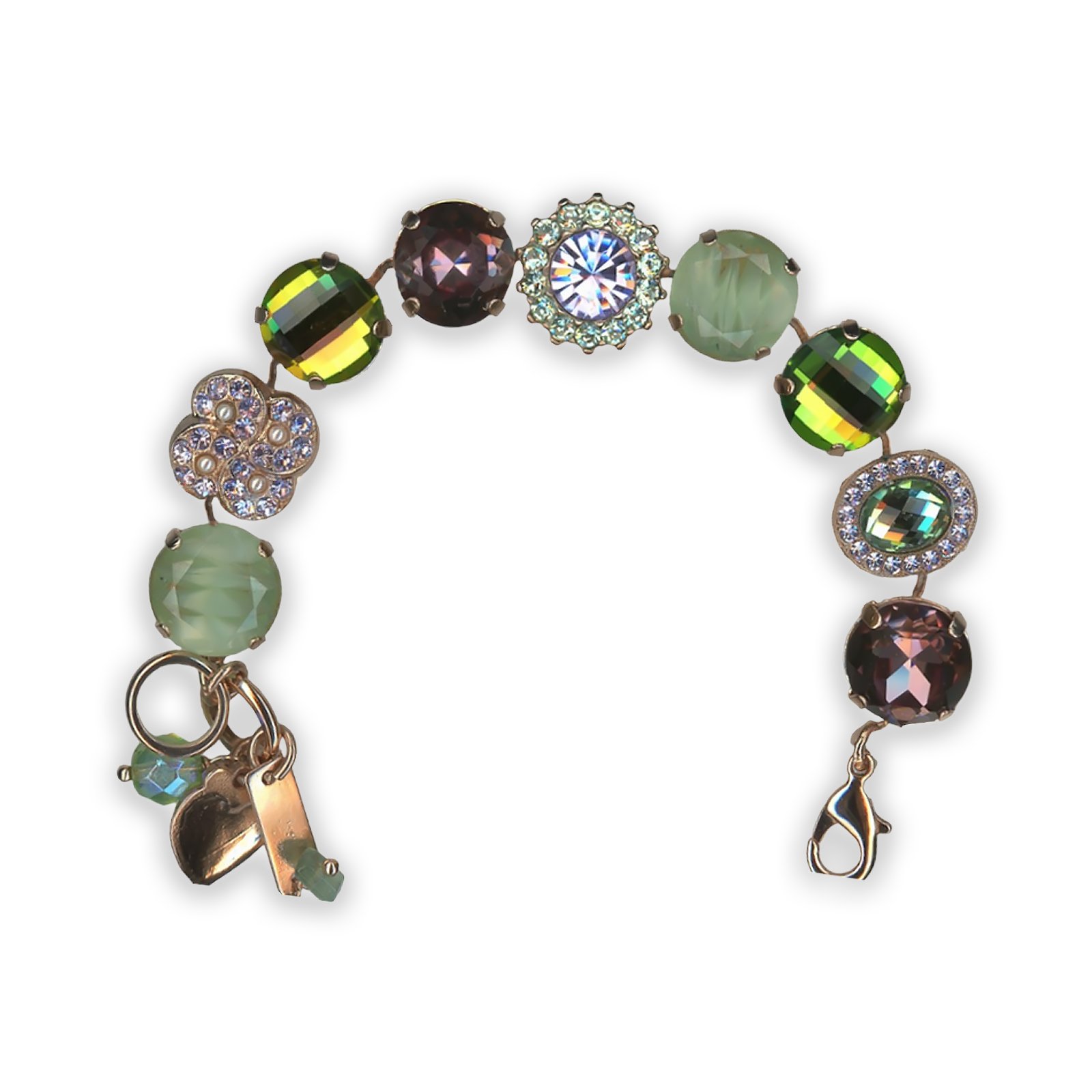 B-4195-3-1148-RG (1) Bracelet by Mariana Mint Chip Coll. Adorable Seafoam, Chrysolite, Violet, & Pearl Swarovski Crystals - Image 1