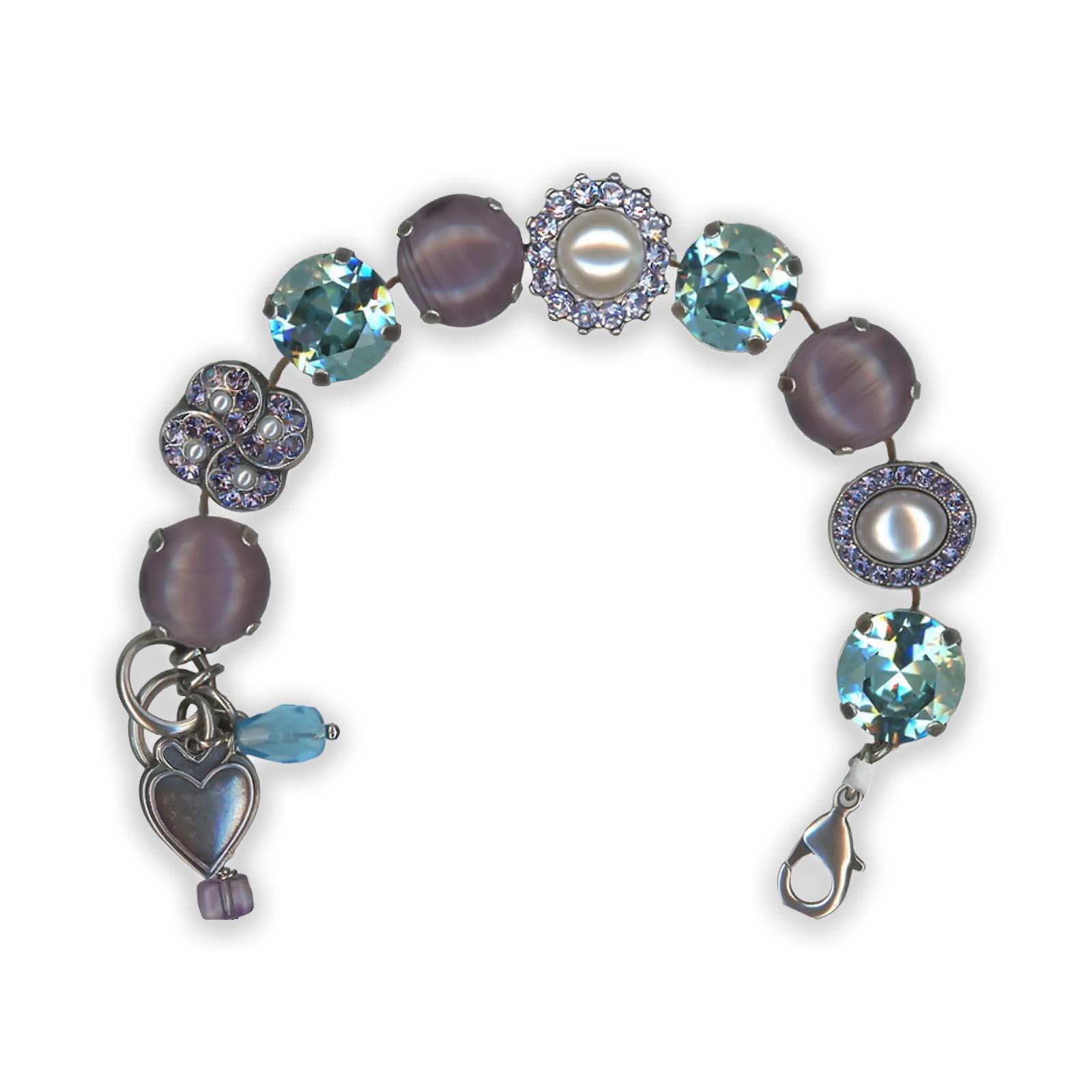B-4195-3-M1152-SP (1) Bracelet by Mariana Power Of Love Coll. Elegant Amethyst Mineral, Aquamarine, Pearl, Violet, & Tanzanite Swarovski Crystals - Image 1