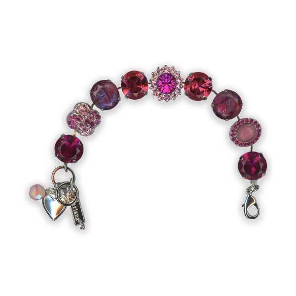 Bracelet by Mariana Saba Coll. Lovely Rose Quartz Mineral, Fuchsia, Lt Rose, & Rose Swarovski Crystals