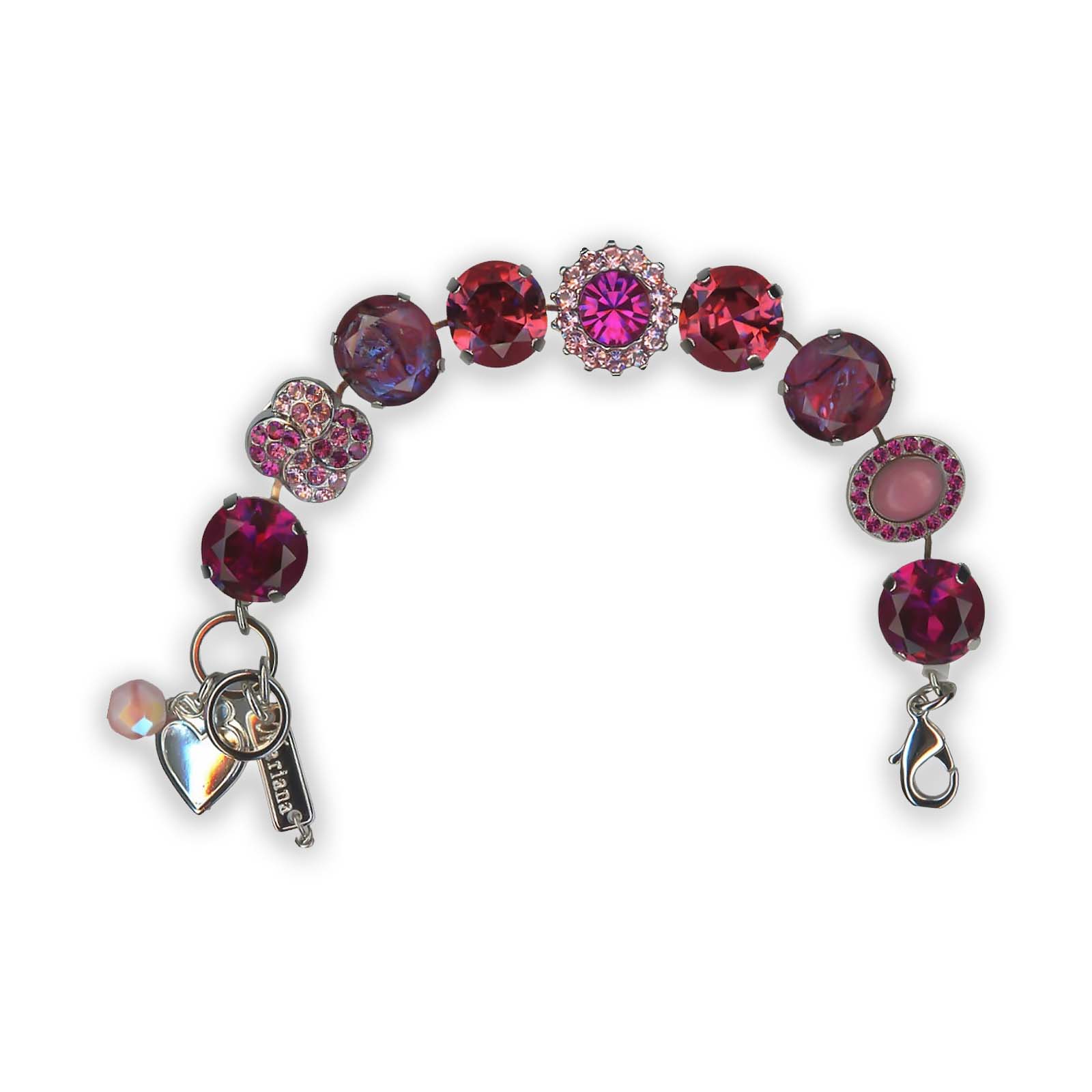 B-4195-3-M5022-SP (1) Bracelet by Mariana Saba Coll. Lovely Rose Quartz Mineral, Fuchsia, Lt Rose, & Rose Swarovski Crystals - Image 1