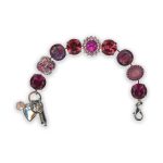 Bracelet by Mariana Saba Coll. Lovely Rose Quartz Mineral, Fuchsia, Lt Rose, & Rose Swarovski Crystals - Image 2