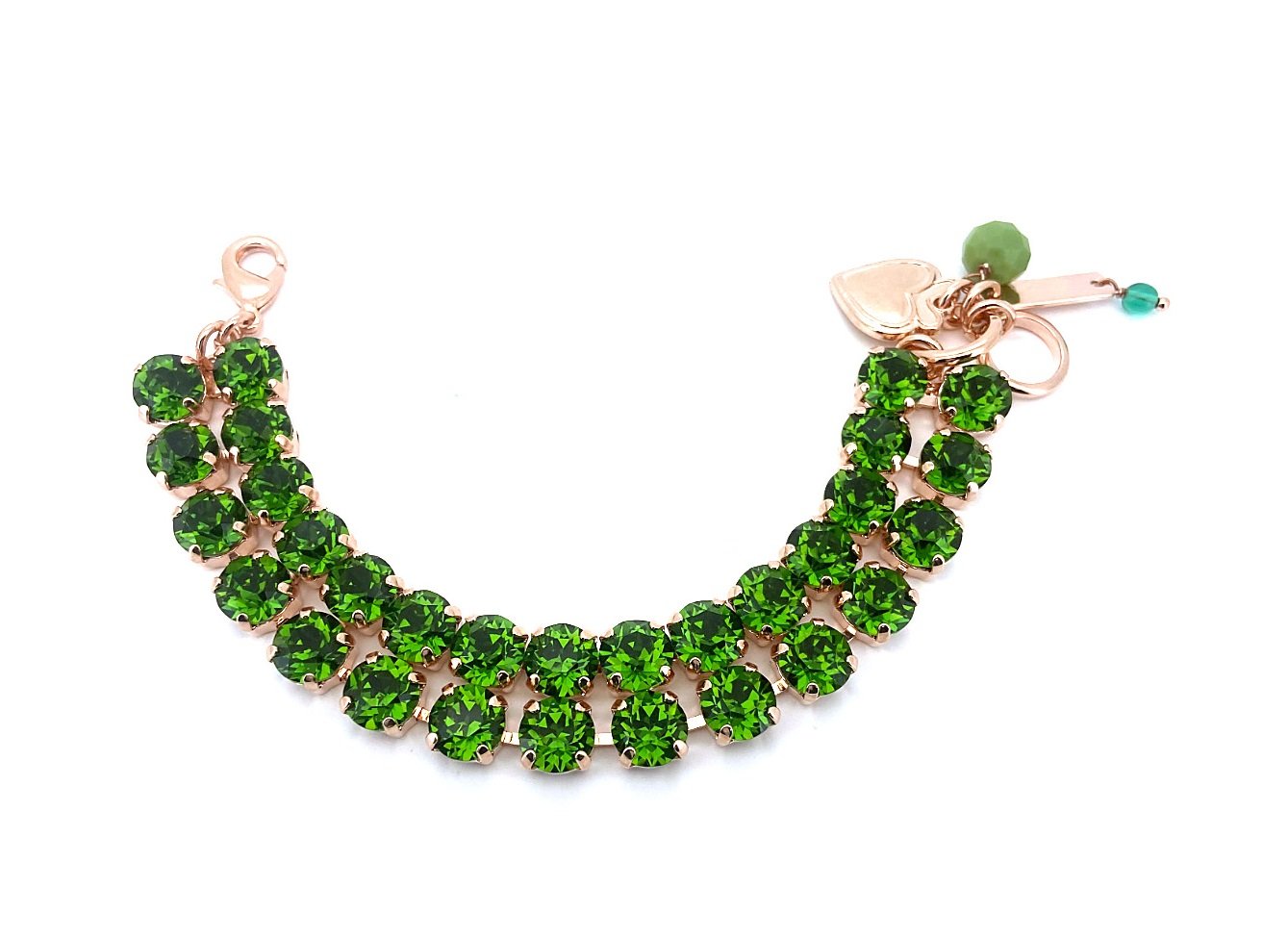 B-4222-291291-RG (3) Bracelet By Mariana My Treasures Coll. Elegant Duo Layered Fern Green Swarovski Crystals - Image 1