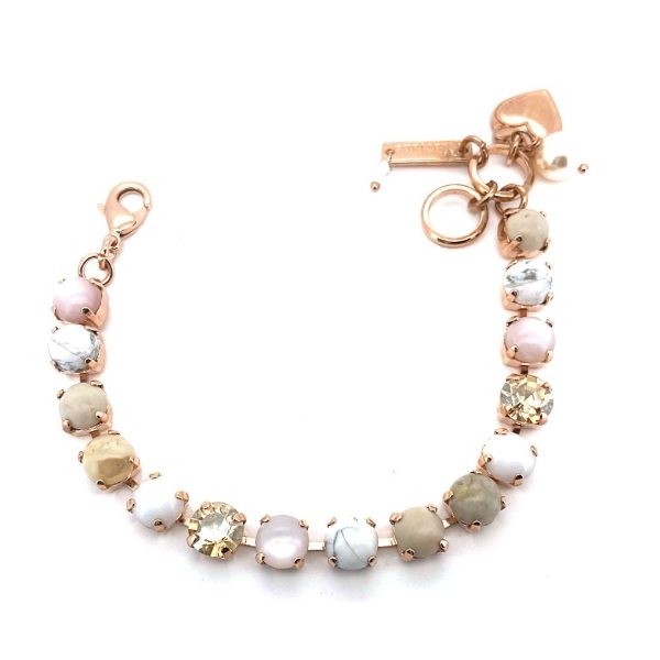Bracelet by Mariana My Treasures Coll. Lovely White Howlite, Riverstone, Pink Quartz Mineral, Chalk White, & Golden Shadow Swarovski Crystals