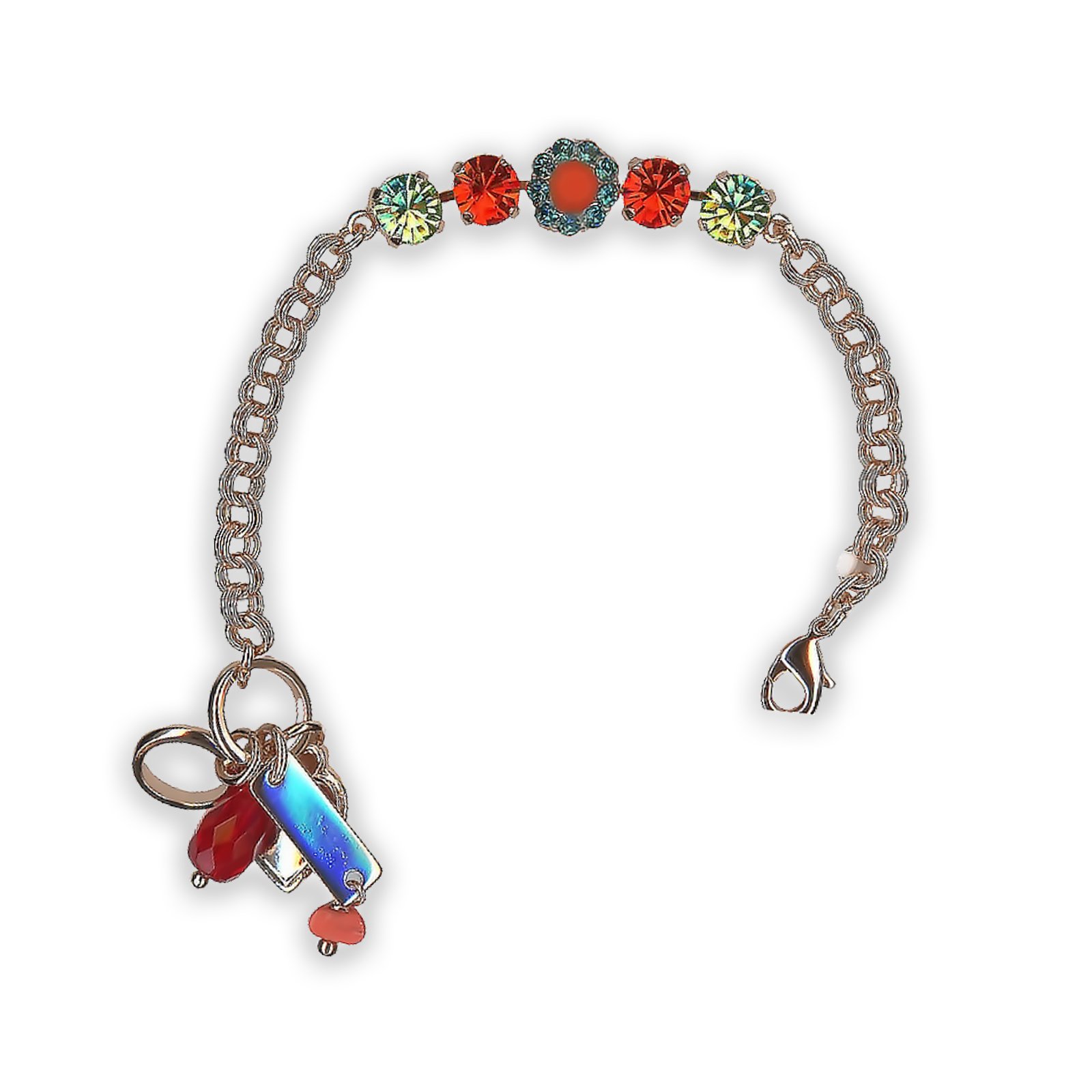 B-4352-2-1143-RG (1) Bracelet by Mariana Romancing In Rio Coll. Sassy Peridot, Siam, Blue Zircon, & Coral Swarovski Crystals - Image 1