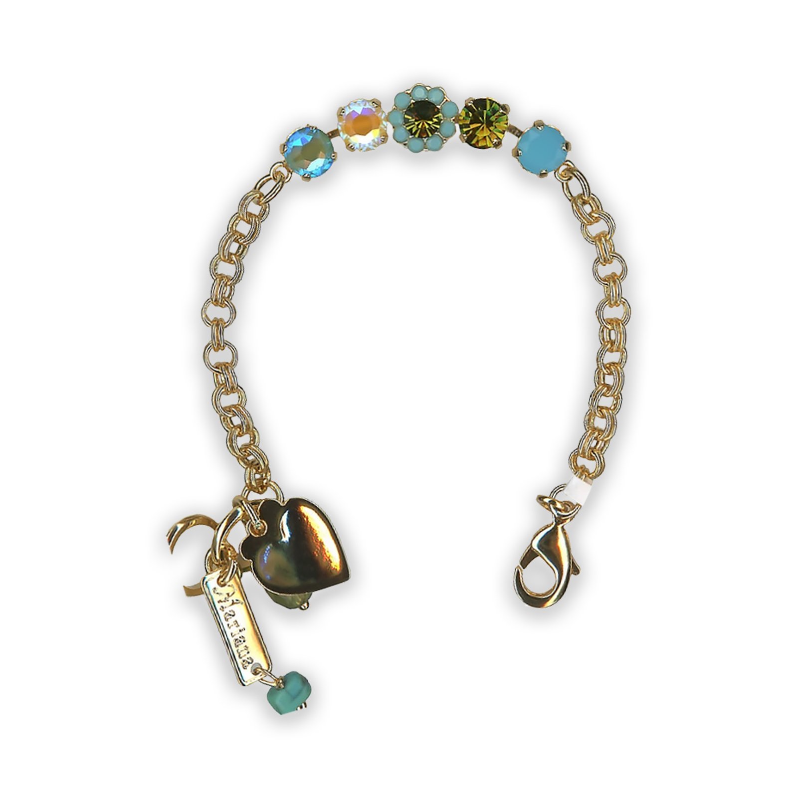 B-4352-2-1151-YG (1) Bracelet By Mariana Woman Shimmering Peach and Peridot Opal Swarovski Crystals - Image 1