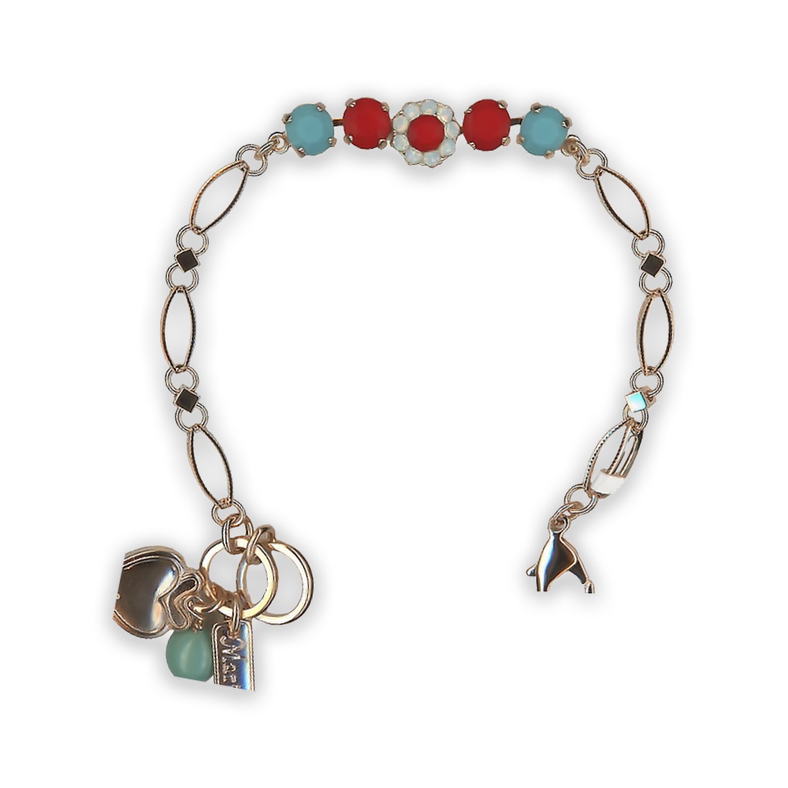 B-4352-2-1261-RG (1) Bracelet by Mariana My Treasures Coll. Simply Elegant Turq, Red Coral, & White Opal Swarovski Crystals - Image 1