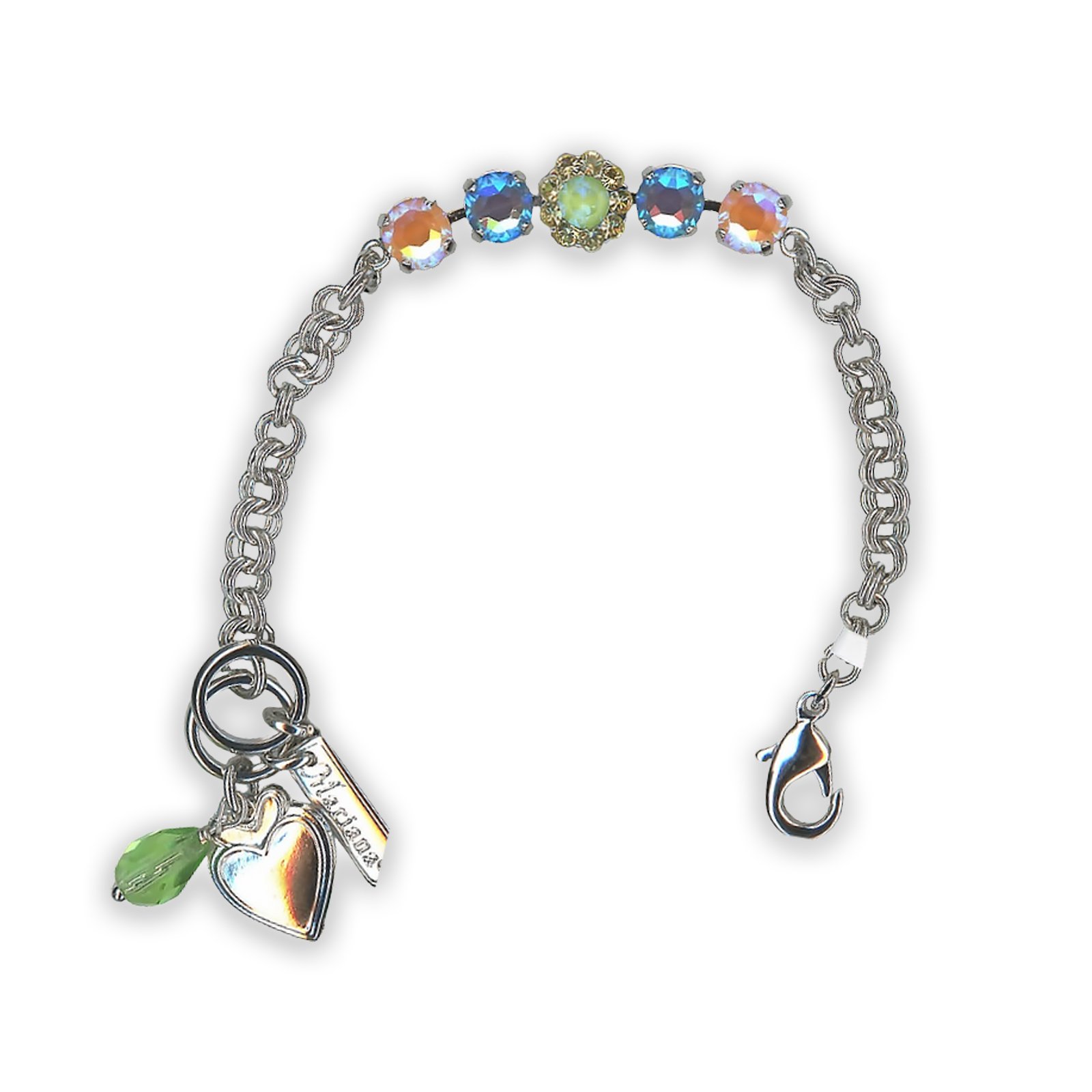 B-4352-2-140-1-SP (1) Bracelet by Mariana My Treasures Coll. Sassy Sun Kissed Peach, Ocean, Peridot, & Golden Shadow Swarovski Crystals - Image 1