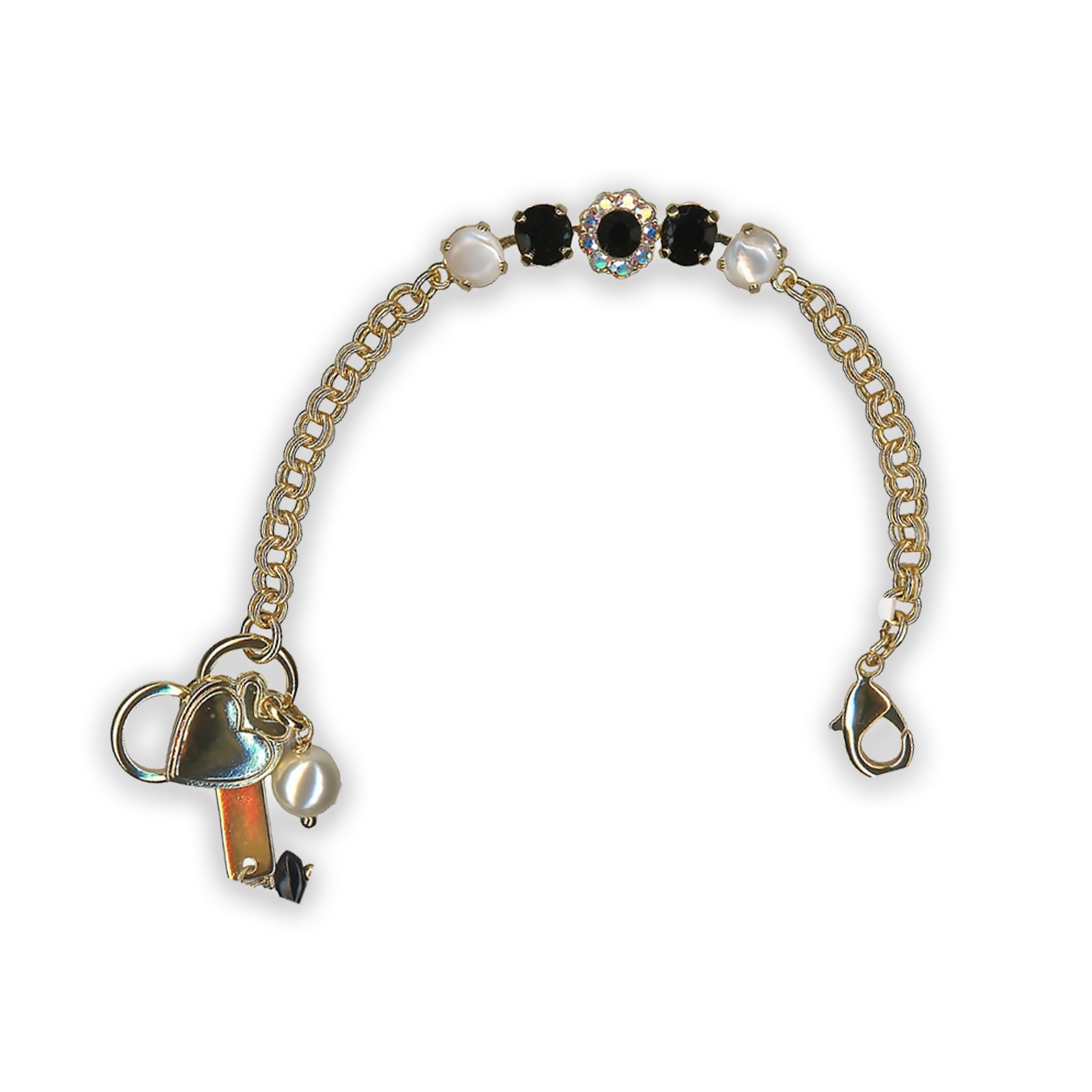 B-4352-2-M87280-YG (1) Bracelet by Mariana Peace Coll. Elegant White Shell Mineral, Jet, & AB Swarovski Crystals - Image 1