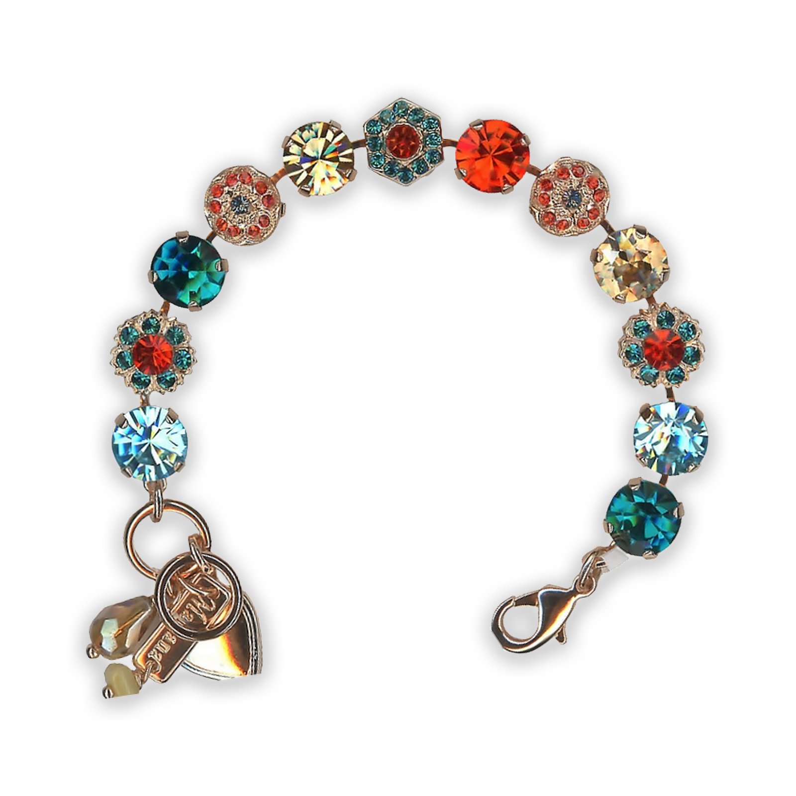 B-4411-1111-RG (1) Bracelet by Mariana Winter Wonderland Coll. Fab Red, Blues, and Champagne Swarovski Crystals - Image 1