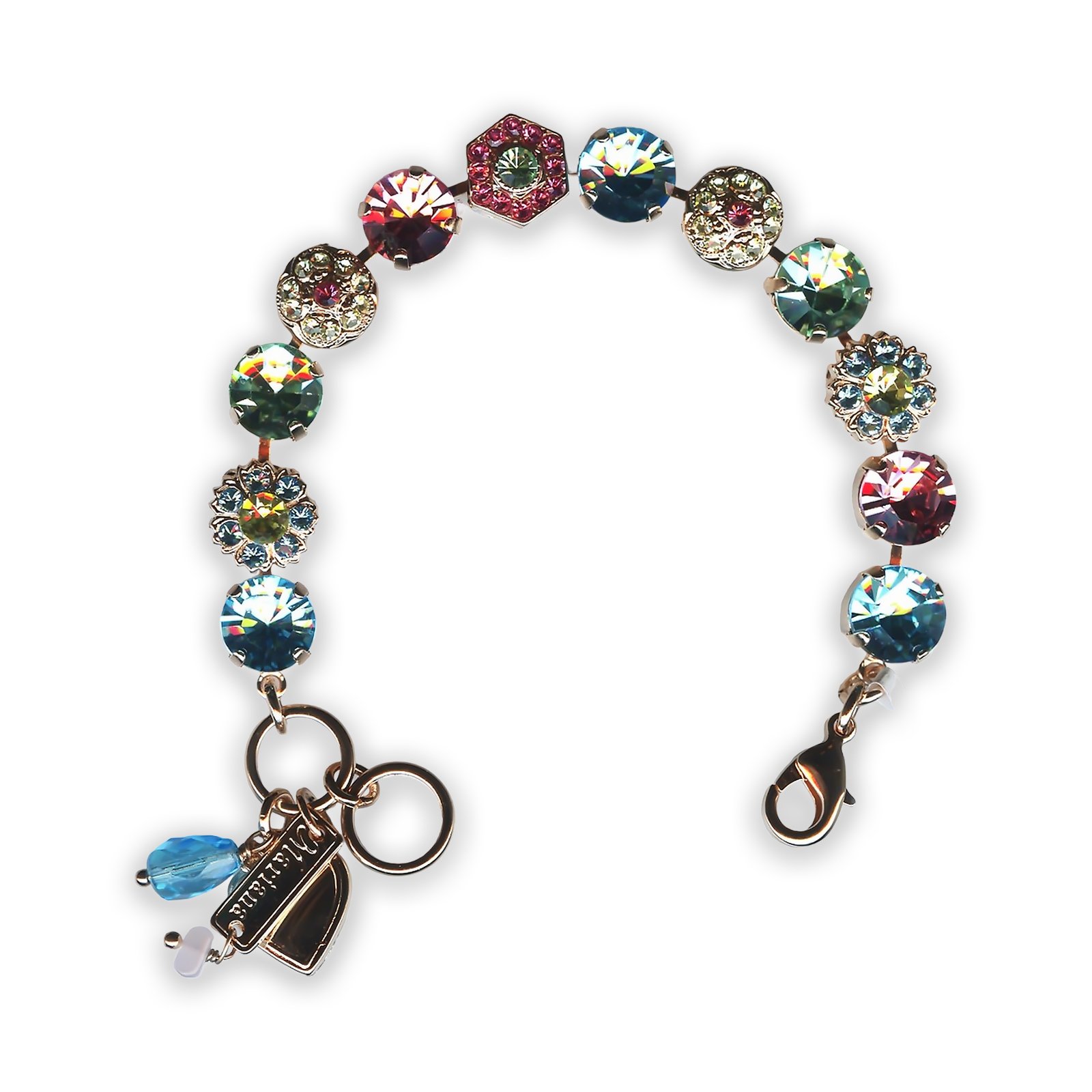 B-4411-2141-RG (1) Bracelet by Mariana Nature Coll. Beautiful Rose, Aquamarine, and Chrysolite Swarovski Crystals - Image 1