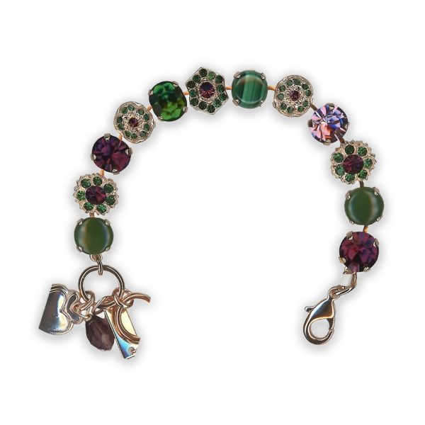 Bracelet by Mariana Silk Road Coll. Elegant Malachite Mineral, Purple and Greens Swarovski Crystals