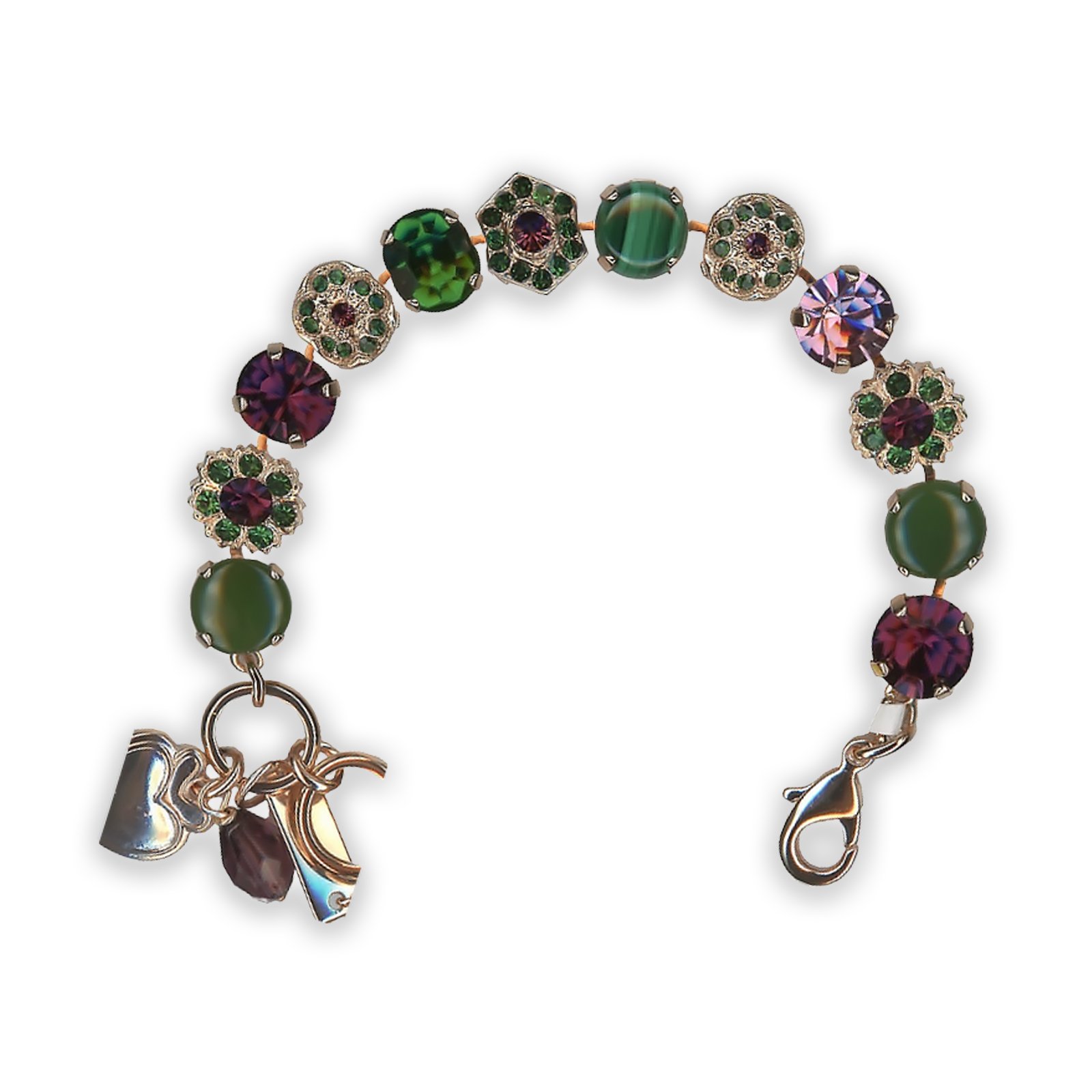 B-4411-M1048-RG (1) Bracelet by Mariana Silk Road Coll. Elegant Malachite Mineral, Purple and Greens Swarovski Crystals - Image 1