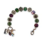Bracelet by Mariana Silk Road Coll. Elegant Malachite Mineral, Purple and Greens Swarovski Crystals - Image 4