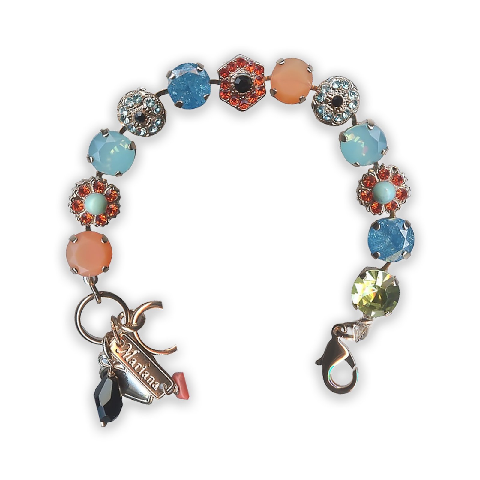 B-4411-M1104-RG (1) Bracelet by Mariana Caribbean Life Coll. Sassy Turquoise Mineral, Orange and Blue Swarovski Crystals - Image 1
