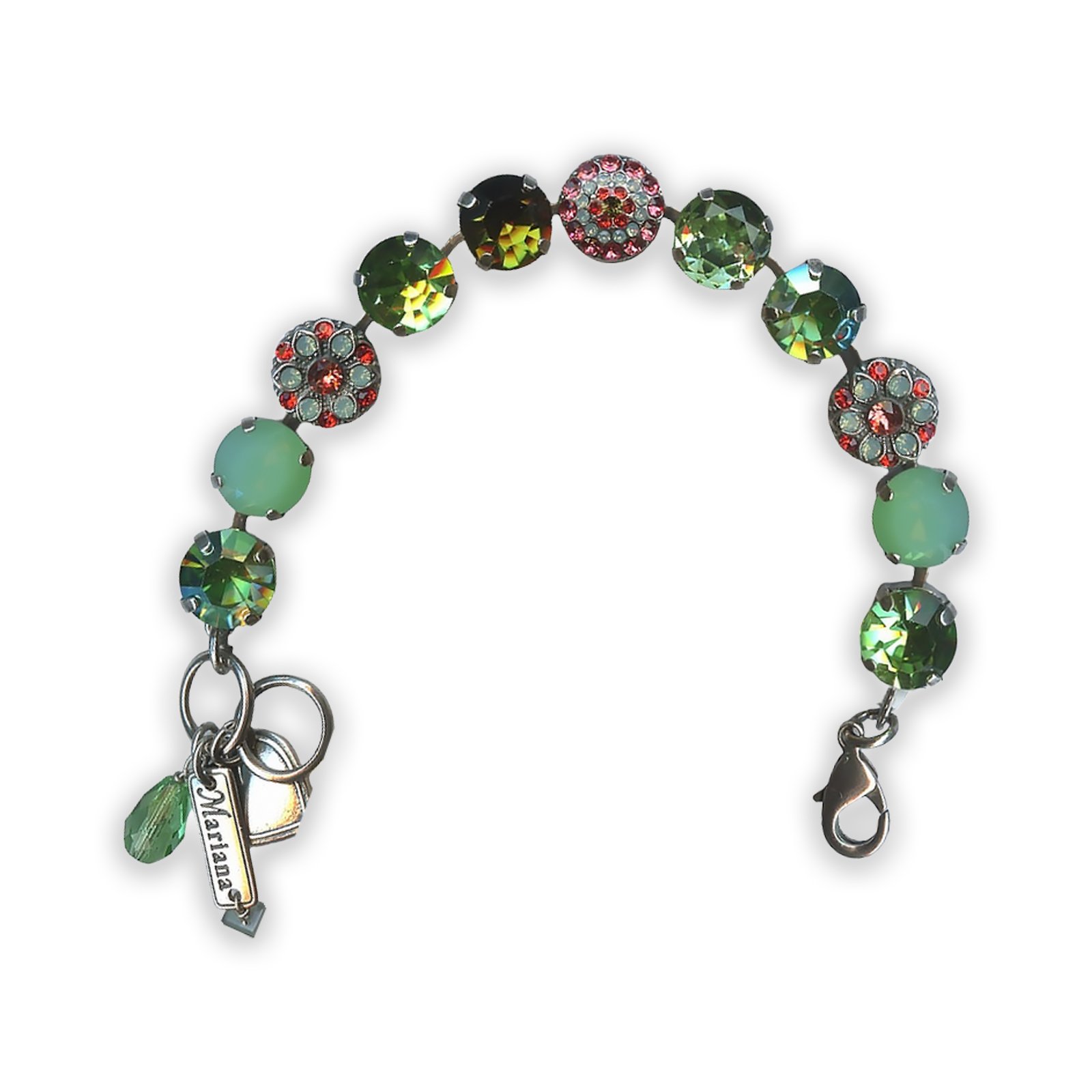 B-4501-1-10520-SP (1) Bracelet By Mariana My Treasures Coll. Adorable Peridot, Opal, Siam and Olivine Swarovski Crystals - Image 1