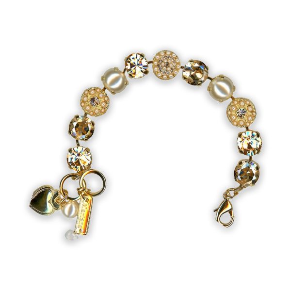Bracelet by Mariana Meet Me in Marseille Coll. Timeless Pearl, Golden Shadow, & Lt Peach Swarovski Crystals